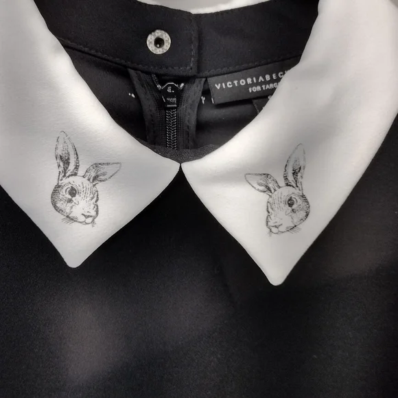 Victoria Beckham White Collar and Cuffs Black Block Dress l Size small l Goth - Picture 2 of 7